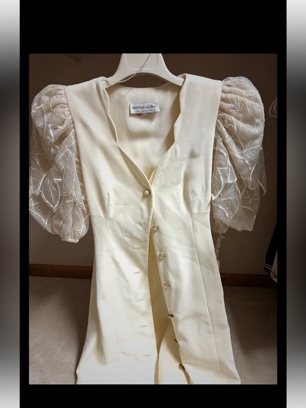 morton myles Ivory Puff-Sleeve Button-Front Dress